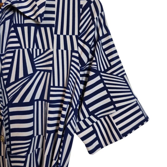 SOLD Leota Dress Womens Large Blue White Starboard Stripe Belted Shirt Midi - Picture 5 of 12